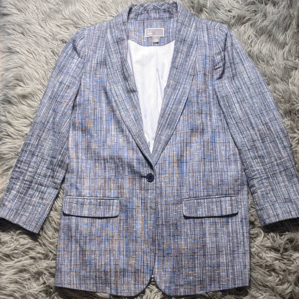 Chelsea28 Navy Blue & White Patterned Blazer
